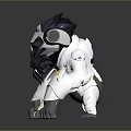 Futuristic Gorilla Character With Headphones Goggles And Mechanical White Black Body Featuring Yellow Triangular Shoulders