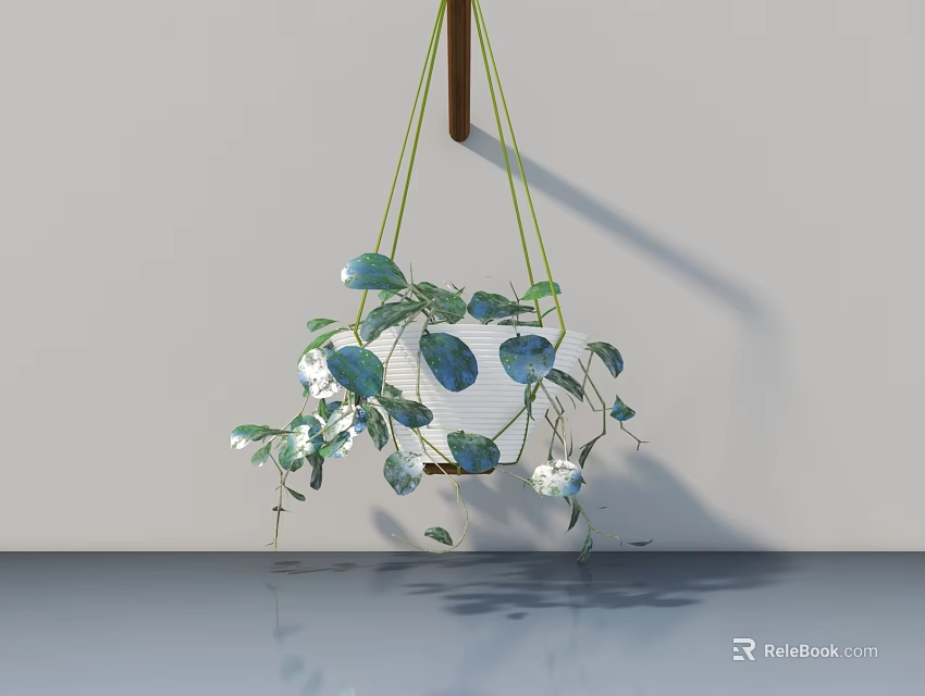Hanging Potted Bonsai Plant With Green Leaves And White Flowers For Indoor Decor 3d model 