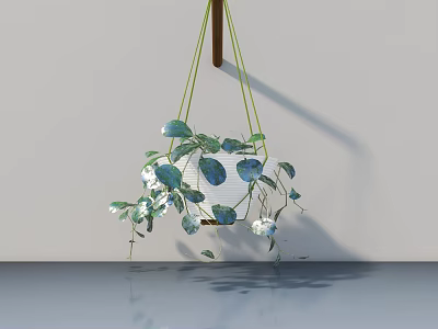 Hanging Potted Bonsai Plant With Green Leaves And White Flowers For Indoor Decor 3d model