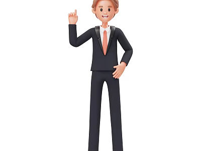 Man In Formal Suit With Tie Gesturing Pointing And Smiling With Hand On Hip 3d model
