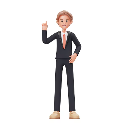 Man In Formal Suit With Tie Gesturing Pointing And Smiling With Hand On Hip 3d model