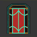 Neon Lighted Octagonal Door With Red Main Body Blue Orange Neon Lines And Bottom Reflection