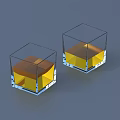 Two Square Shaped Transparent Glasses With Yellow Liquid For Whiskey Serving 3d model