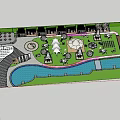 Popular Photo Check-in Spot With Nighttime Illuminated Pavilions Water Features And Greenery