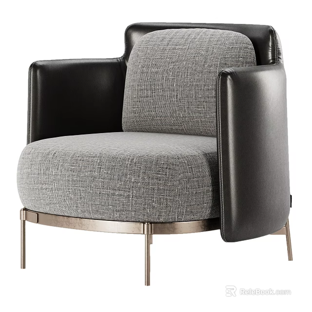 Modern Accent Chair Featuring Gray Fabric Seat And Black Leather Armrests With Metal Legs 3d model 