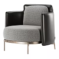 Modern Accent Chair Featuring Gray Fabric Seat And Black Leather Armrests With Metal Legs