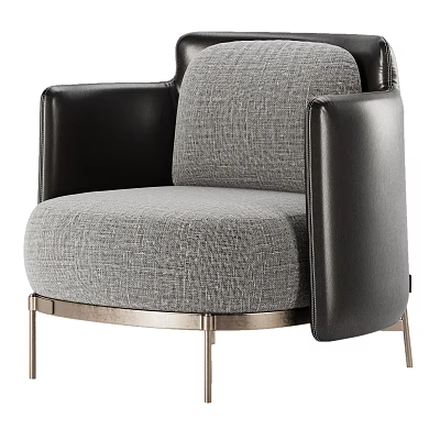 Modern Accent Chair Featuring Gray Fabric Seat And Black Leather Armrests With Metal Legs 3d model