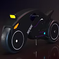 Futuristic Black Motorcycle With Sleek Body Yellow Lights Purple Accents And Large Wheels