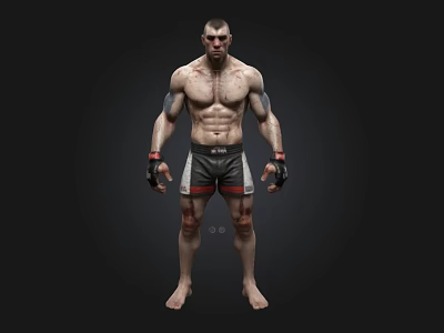 Shirtless Muscular MMA Fighter 3D Model With Wrist Wraps And Black Background 3d model