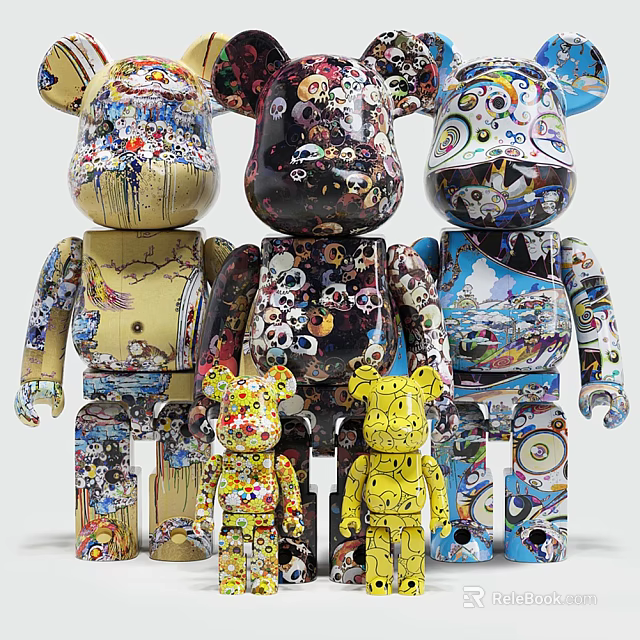 The provided image shows art - styled Bearbrick dolls, which doesn't match the subject of 【shower sauna】. Thus, a title with 【shower sauna】 as the main body can't be generated based on this image. Please check the image or task requirements. 3d model 