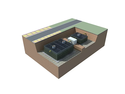 Underground Storage Containers Structure With Green Surface Yellow Strips And Gray Passage 3d model