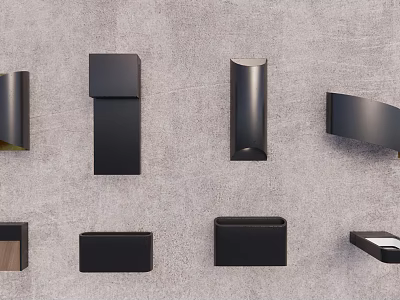 Black Wall Lamps with Various Modern Designs Mounted on Gray Background Wall 3d model