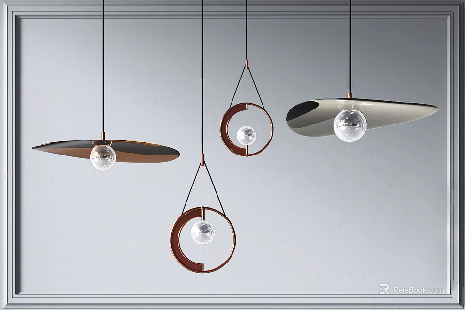 Modern Pendant Lights With Different Shapes Metal Frames And Glass Globe Bulbs 3d model 