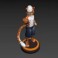 Cartoon Tiger Character With White Hair Blue Jeans Waving Hand Light Blue Background