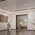 Elegant Modern Interior Space With Marble Wall Sculpture Decorative Painting And Lighting