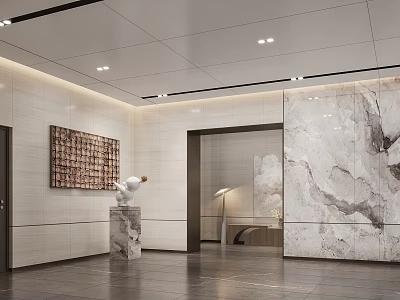 Elegant Modern Interior Space With Marble Wall Sculpture Decorative Painting And Lighting 3d model