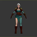 Game And Movie Character With White Hair Green Brown Outfit And Red Boots
