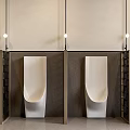 Modern White Urinal in Public Restroom Interior With Stalls Lighting And Fixtures