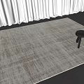 Square Rug With Textured Pattern On Dark Wooden Floor Near White And Dark Curtains