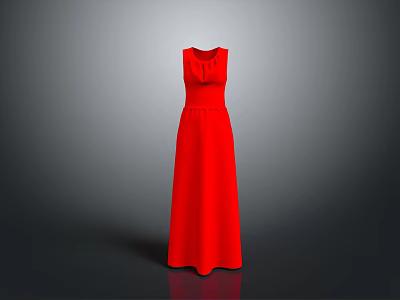 Stylish Red Sleeveless Long Dress With Classic Collar And Flowy Silhouette Design 3d model