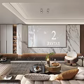 Modern Living and Dining Room Interior With Sofa Coffee Table Bookshelf And Large Window