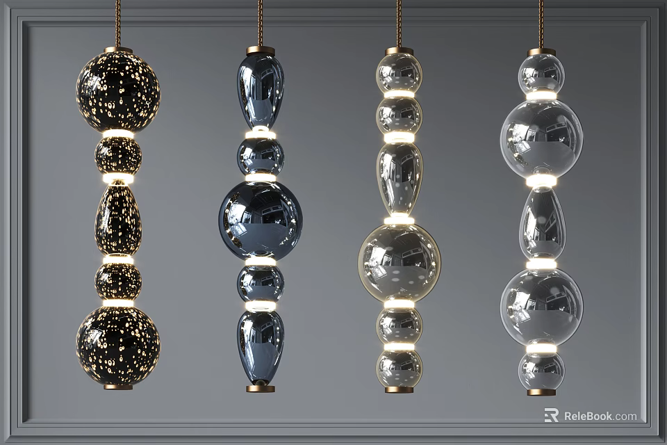 Modern Chandeliers With Various Designs Including Glass Spheres And Layered Structures 3d model 