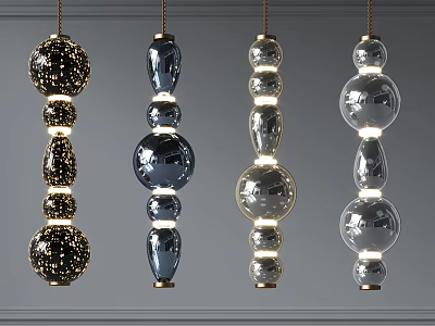 Modern Chandeliers With Various Designs Including Glass Spheres And Layered Structures 3d model