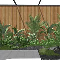 Lush Courtyard Garden With Wooden Wall Tropical Plants Stones And Stone Tile Flooring