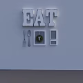 Decorative Kitchen Photo Wall With EAT Letters Spoon Fork Green Wreath And Small Frames