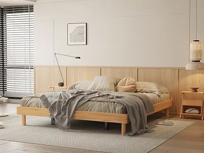 Modern double bed cream suspension bed 3d model