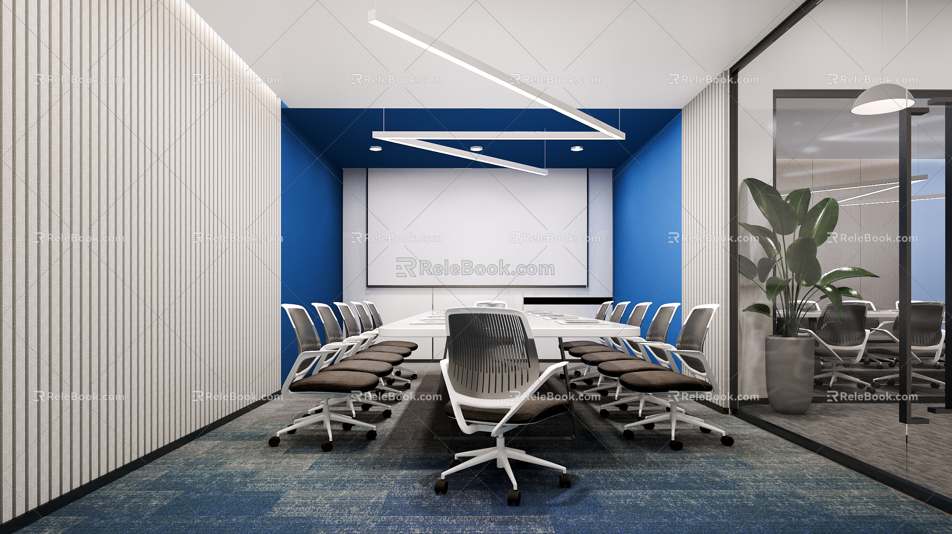 Modern Meeting Room Blue Simple 3d model