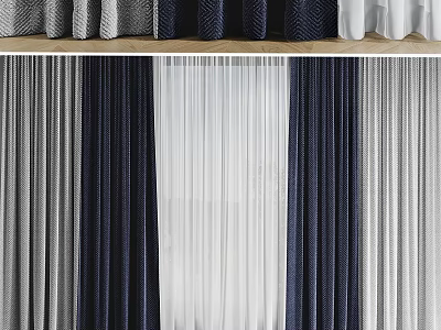 Elegant Modern Curtains with Blue White Gray Textured Design for Home Interior Styling 3d model