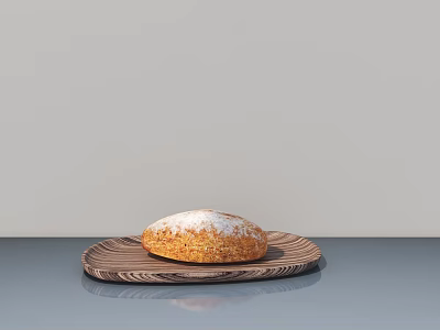 Delicious Fresh Artisanal Bread Topped With Powdered Sugar On Wooden Tray 3d model