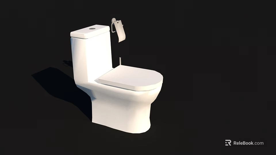Clean White Ceramic Toilet With Toilet Paper Holder And Roll 3d model 