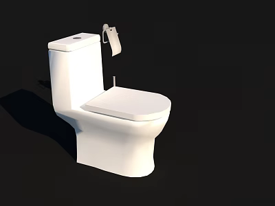 Clean White Ceramic Toilet With Toilet Paper Holder And Roll 3d model