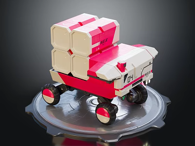 Pink And White Block Stacked Electric Toy Vehicle With Wheels On Circular Base 3d model