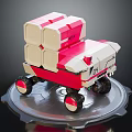 Pink And White Block Stacked Electric Toy Vehicle With Wheels On Circular Base