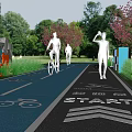 Tree Lined Greenway Road Facilities With Bicycle Lane Walking Path Start Sign And Arrow Indicators
