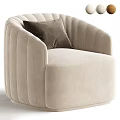 Velvet Beige Single Sofa With Curved Back Vertical Tufted Design And Brown Cushion