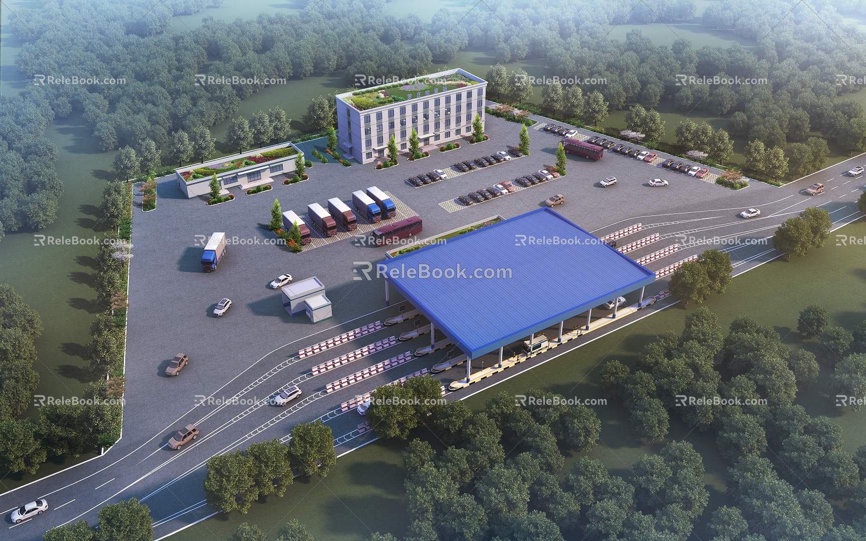 Bird's-eye view of modern factory building 3d model