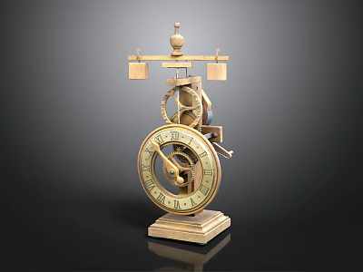 Vintage Decorative Clock With Roman Numerals And Brass Base 3d model