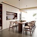 New Chinese Song Style Restaurant Dining Table and Chair Combination Sideboard Floor Lamp Chandelier 3d model