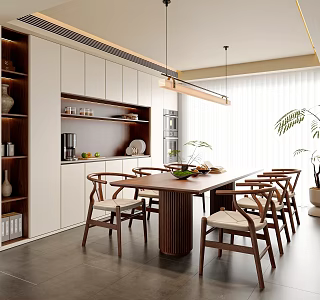 New Chinese Song Style Restaurant Dining Table and Chair Combination Sideboard Floor Lamp Chandelier 3d model