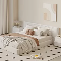 Bedroom double bed with bedside backrest bedside table 3d model