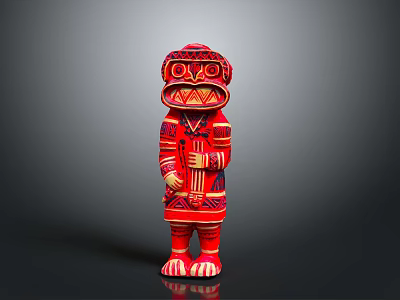 Traditional Red Decorative Statue With Intricate Cultural Patterns And Standing Posture Design 3d model