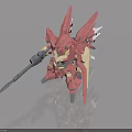 Pink Chibi Style Sci Fi Mecha Game and Movie Character With Wings And Long Spear