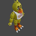 Yellow Cartoon Game Character With White Bib And Purple LET'S EAT Text 3D Model Design