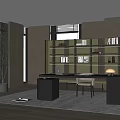 Modern Home Office Interior Featuring Desk Bookshelf Chair Lamp And Potted Plant