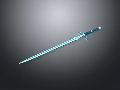 Polished Long Sword With Blue Handle And Silver Sharp Metallic Blade Design 3d model