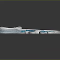 Modern Architectural Design Featuring Curved White Structure With Blue Grid And Oval Elements